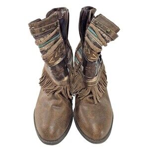 JellyPop Addison Fringe Pow Wow Cowboy Ankle Boots Bootie Women’s Sz 11M Aztec
